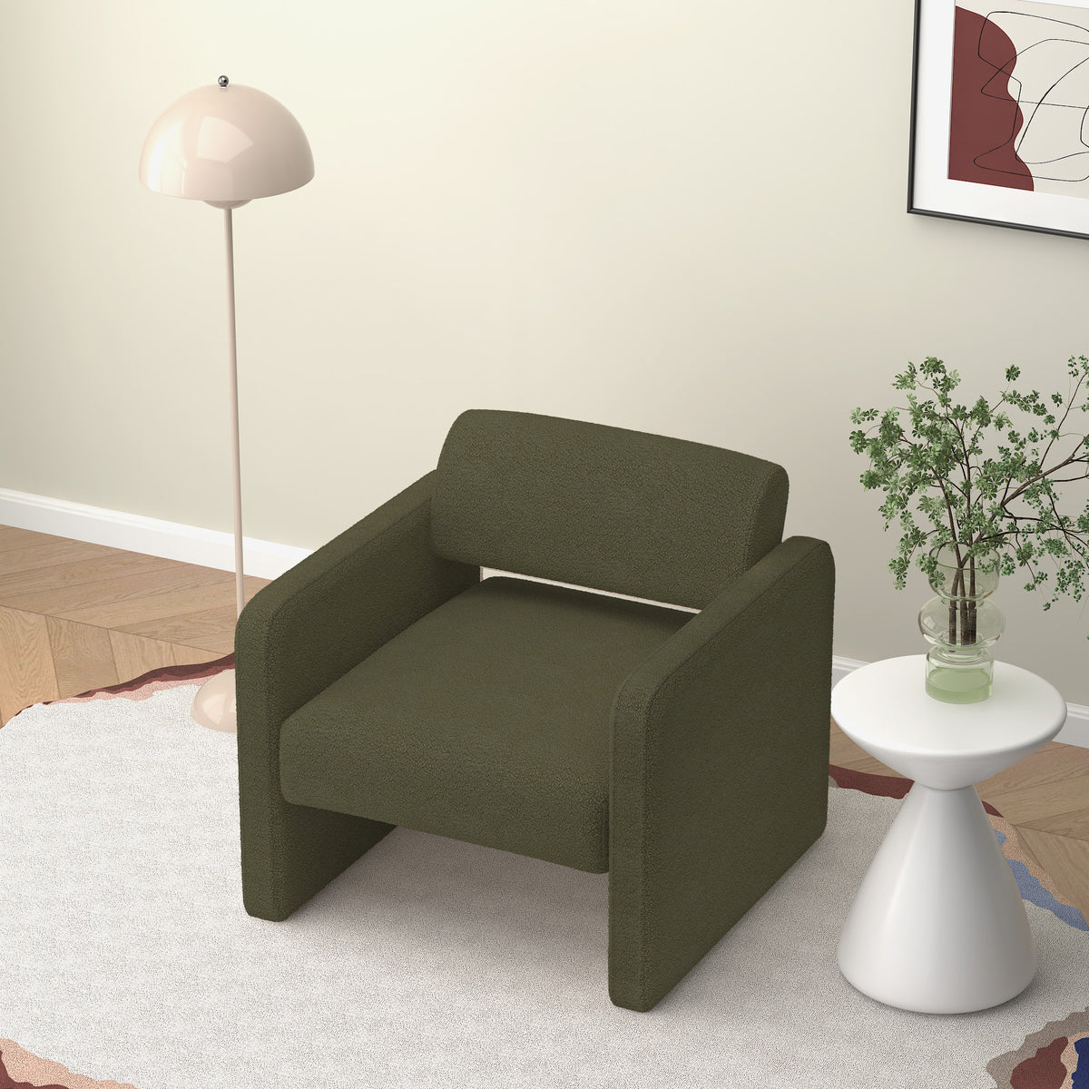 Green single sofa chair, upholstered comfortable chair with armrests, for dining room/bedroom/living room/reception - Green (30.9"*30.51"*30.11") W487P183021-djyc