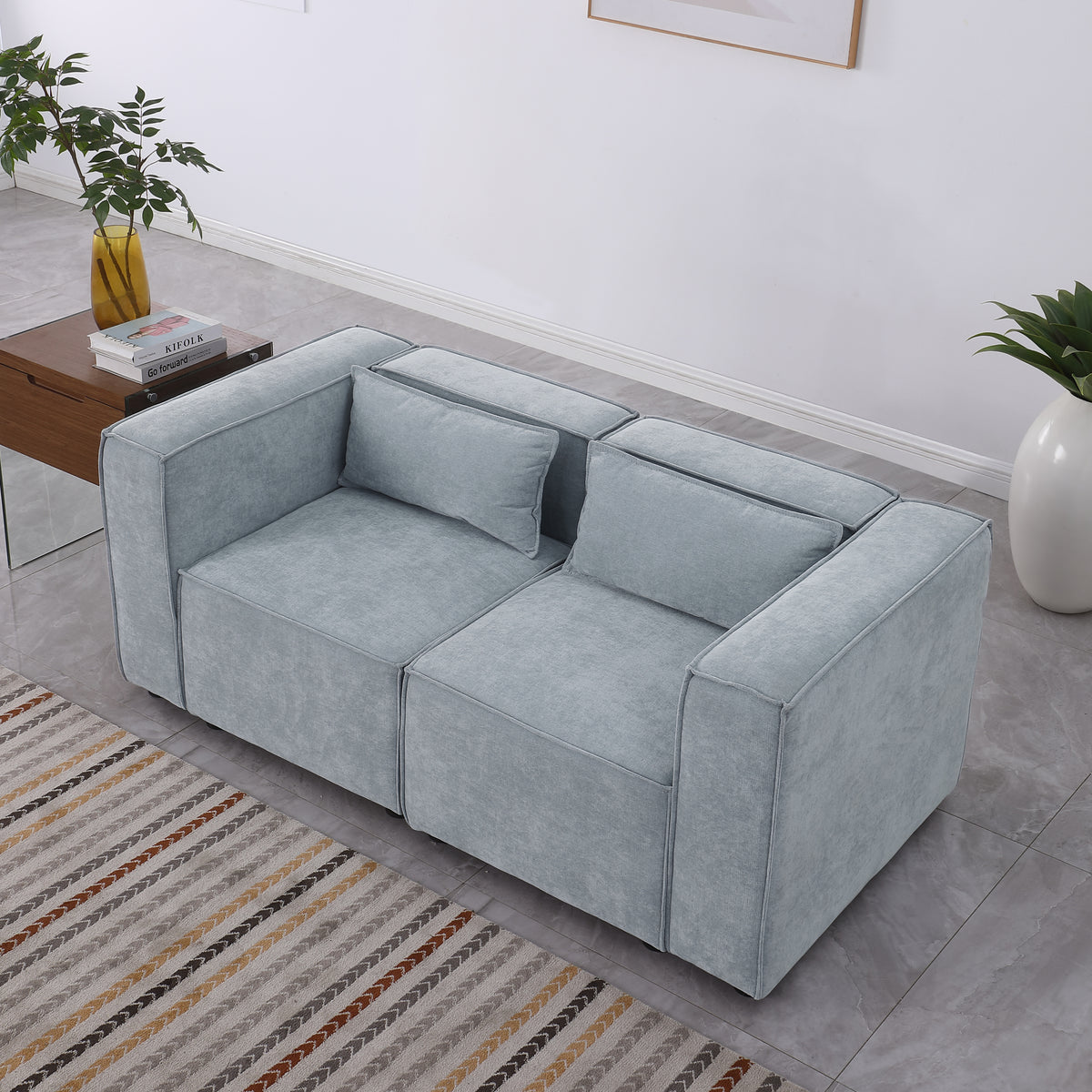 modular sofa Grayish bluechenille fabric,simple and grand, the seat and back is very soft. this is also a KNOCK DOWN sofa W1099S00111-djyc