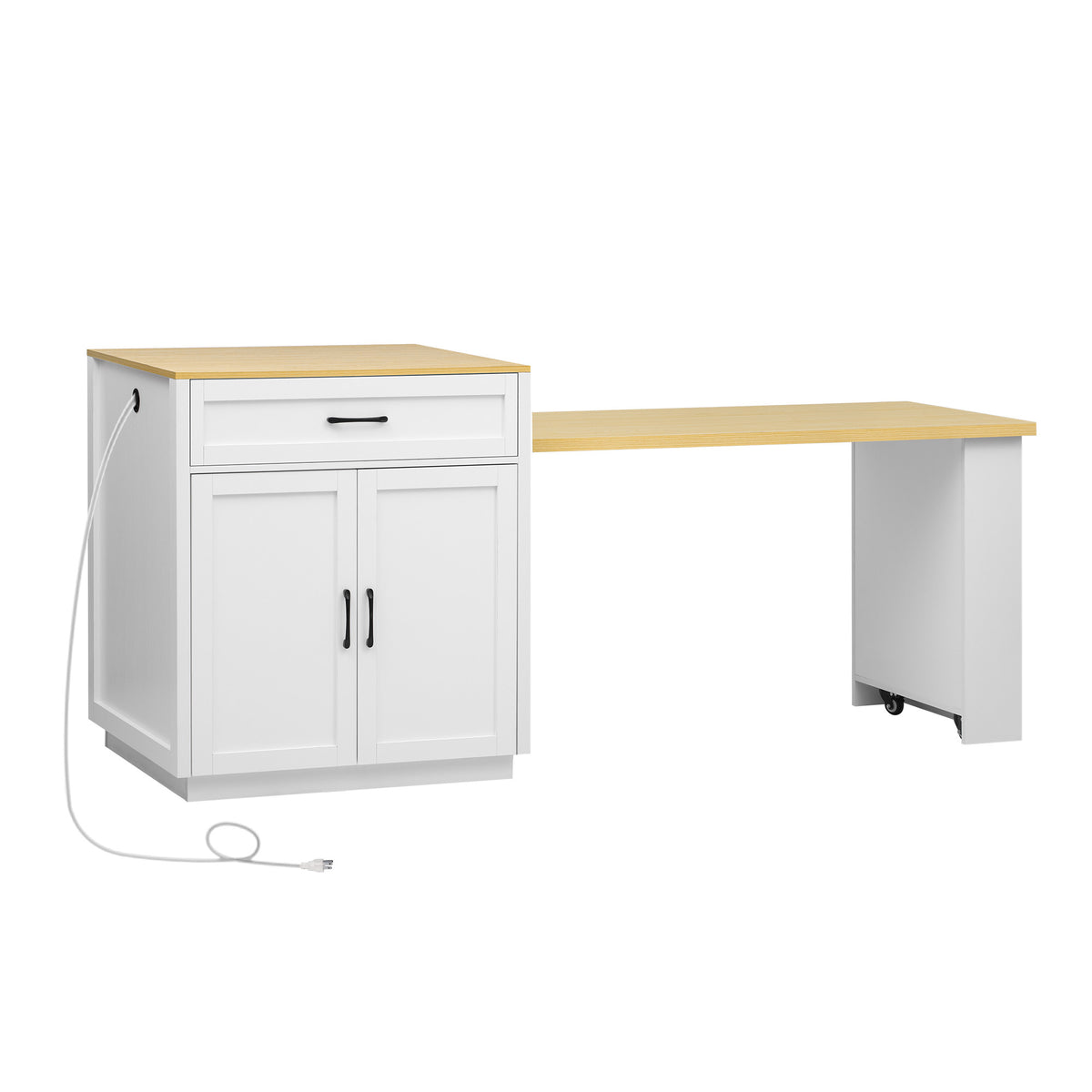 K&K 82.7 inch Kitchen Island with Extendable Dining Table for 4-6 Person,Two-tone Kitchen Table with Double-sized Storage, Power Outlet, Kitchen island with Storage 2 Drawers 2 Side Open Shelves,White N707S000010W-djyc