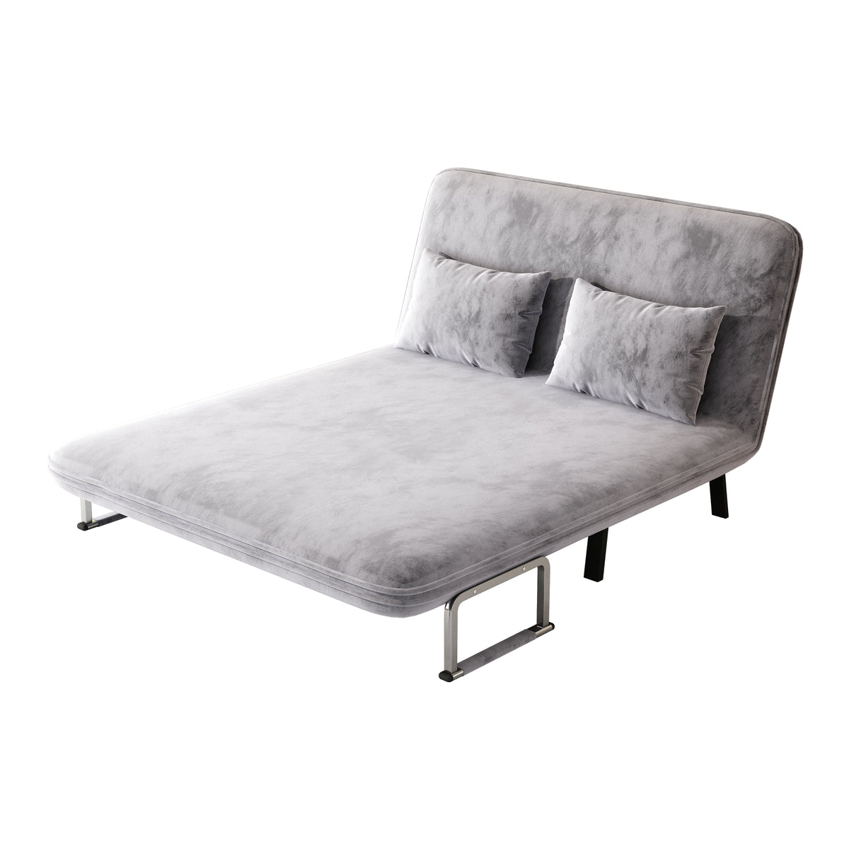 velvet light gray 55″ Convertible Chair Bed, Tri-Fold Sofa Bed with Adjustable Backrest & Pillow, Leisure Chaise Lounge Couch with Sturdy Steel Frame for Home & Office, Comfortable Sleeper Chair W1767P145839-djyc