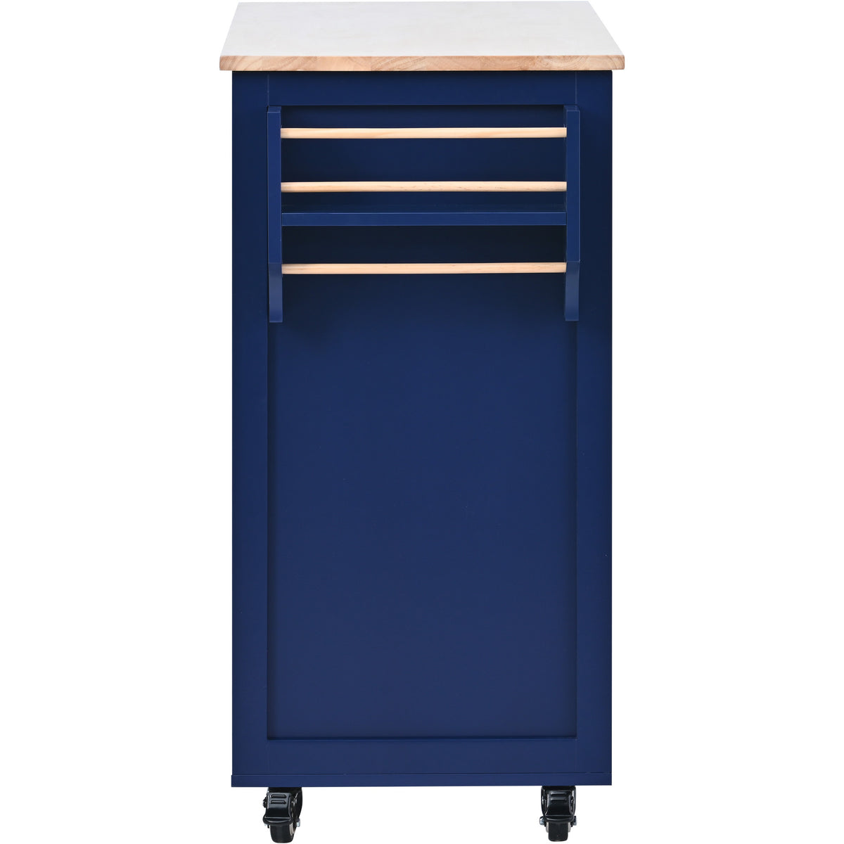 K&K Store Kitchen Cart with Rubber Wood Countertop , Kitchen Island has 8 Handle-Free Drawers Including a Flatware Organizer and 5 Wheels for Kitchen Dinning Room, Dark Blue SK000002AAG-djyc