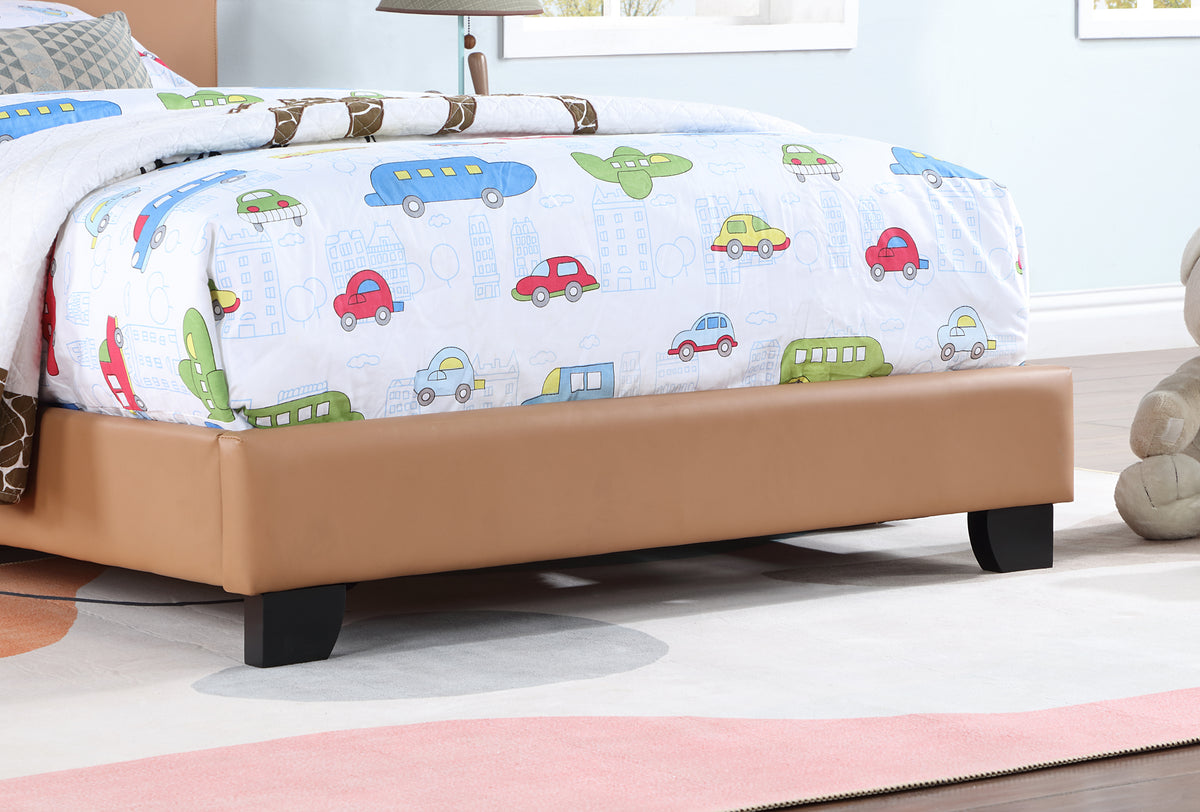 Upholstered Twin Size Platform Bed for Kids, Wooden Bed Frame with Slatted Bed Base, No Box Spring Needed, Cute Bed Frame with Bear Design Headboard for Girls Boys Teens, Brown W1998124482-djyc