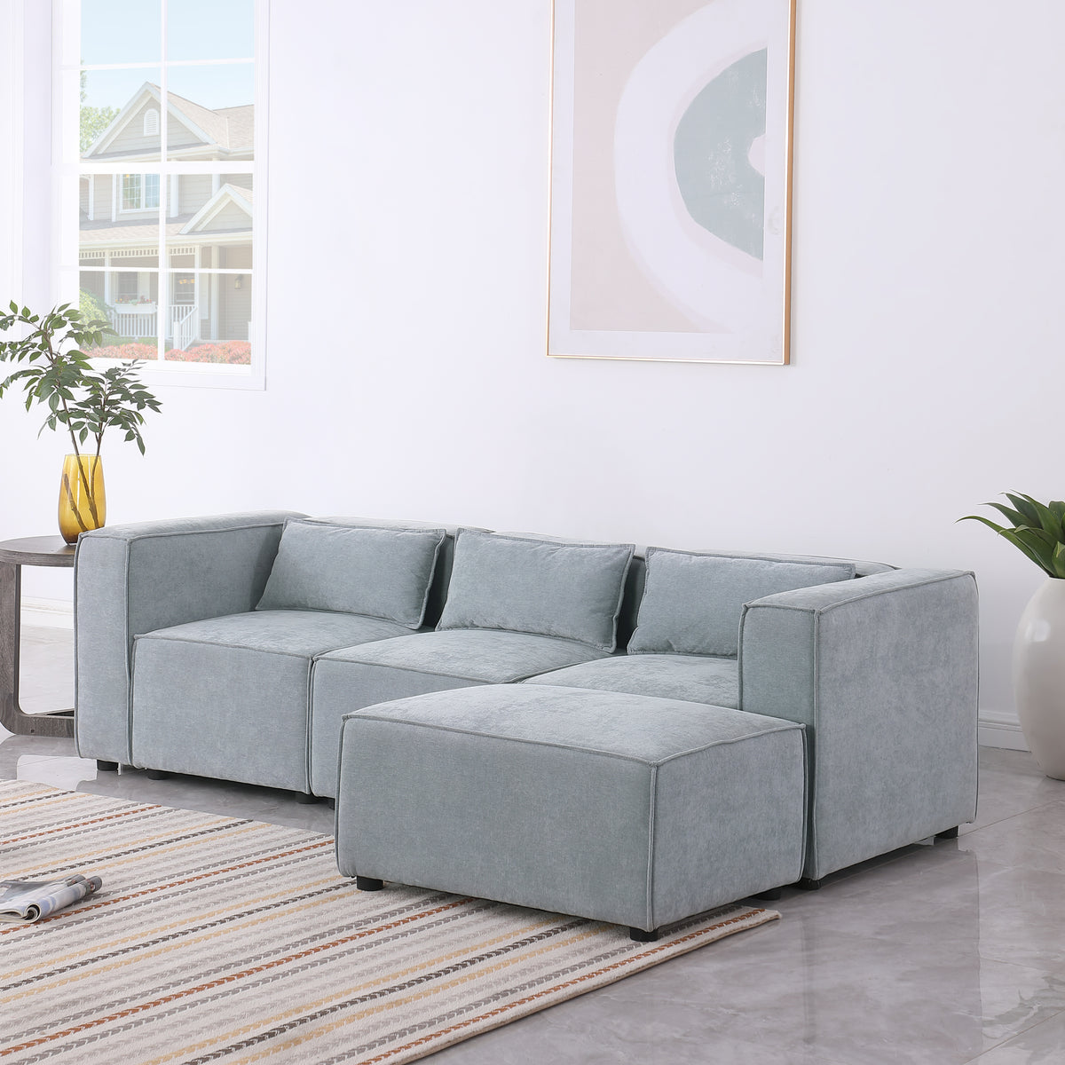 modular sofa Grayish bluechenille fabric,simple and grand, the seat and back is very soft. this is also a KNOCK DOWN sofa W1099S00109-djyc