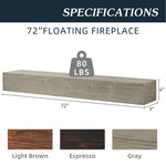 72" Rustic Wood Fireplace Mantel,Wall-Mounted & Floating Shelf for Home Decor W1390138523-djyc