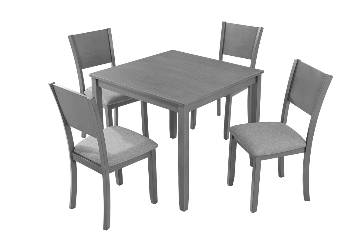 5 Piece Modern Dining Set, Square Wooden Dining Table with 4 Upholstered Chairs for Kitchen, Dining Room, Gray W1998S00056-djyc