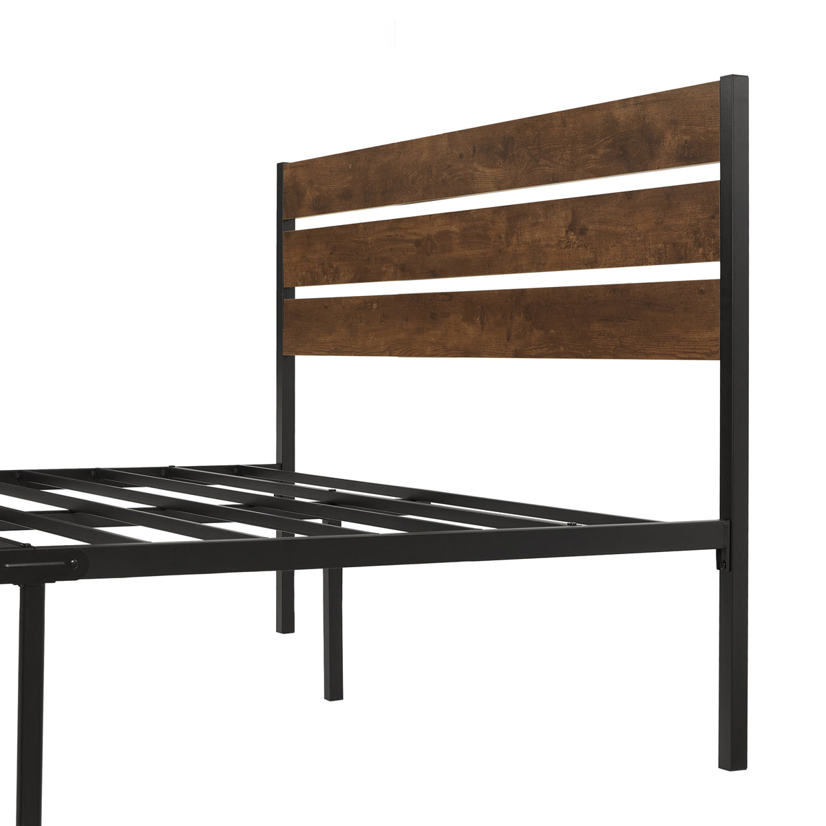 Full Size Bed Frame with Wood Headboard, Metal Frame with Strong Slats, Noise Free,No Box Spring Needed-Brown. W2336P167501-djyc