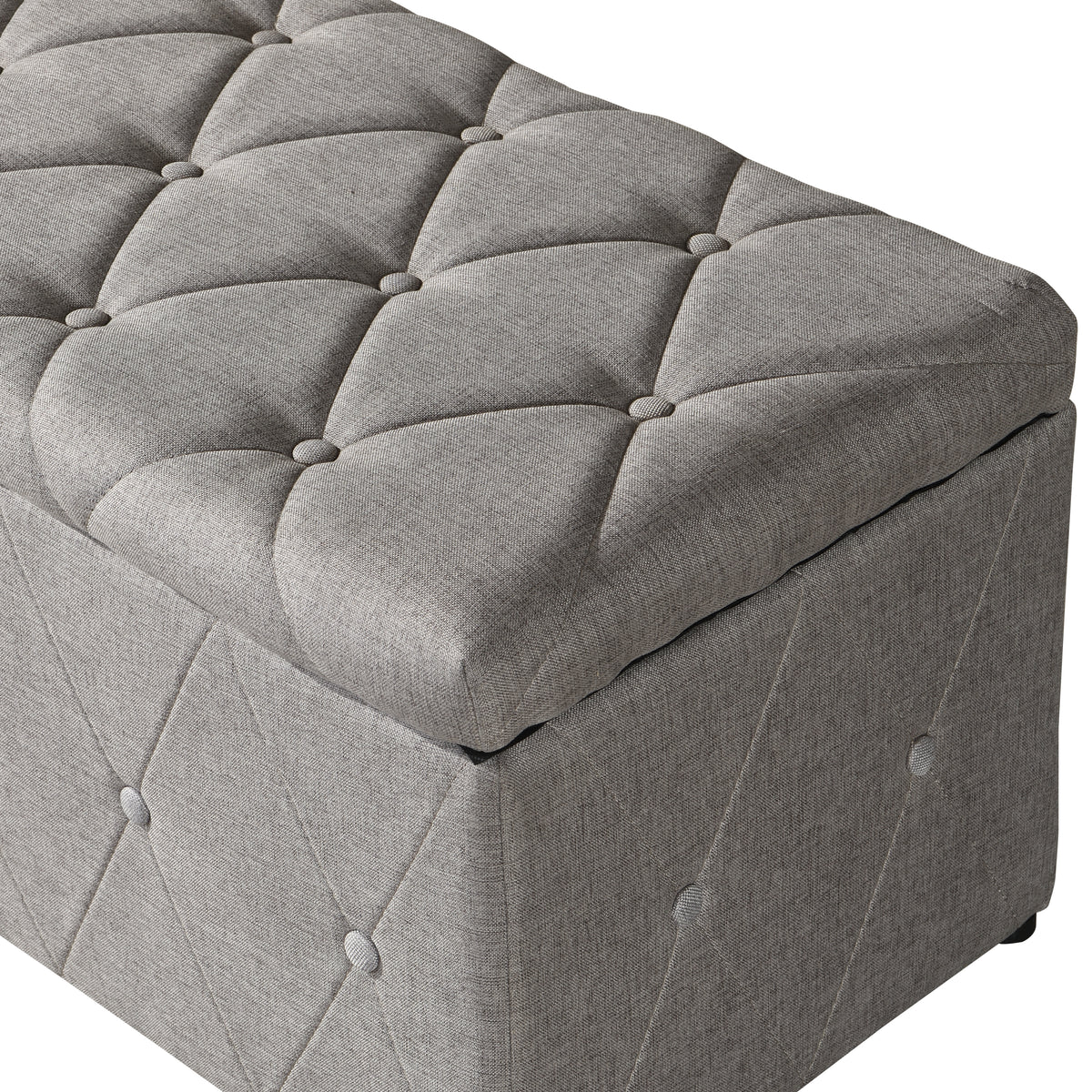 1 Piece Rectangular Storage Ottoman Fabric Linen with 2 Set Ottomans (Beige) W136060484-djyc