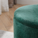 2-Piece Set Round Chenille Storage Ottoman, Equipped with a Drum Shaped Small Stool, Storage Space, and MDF Made Desktop Panel (Dark Green23.62"x23.62"x16.53") W487P179603-djyc