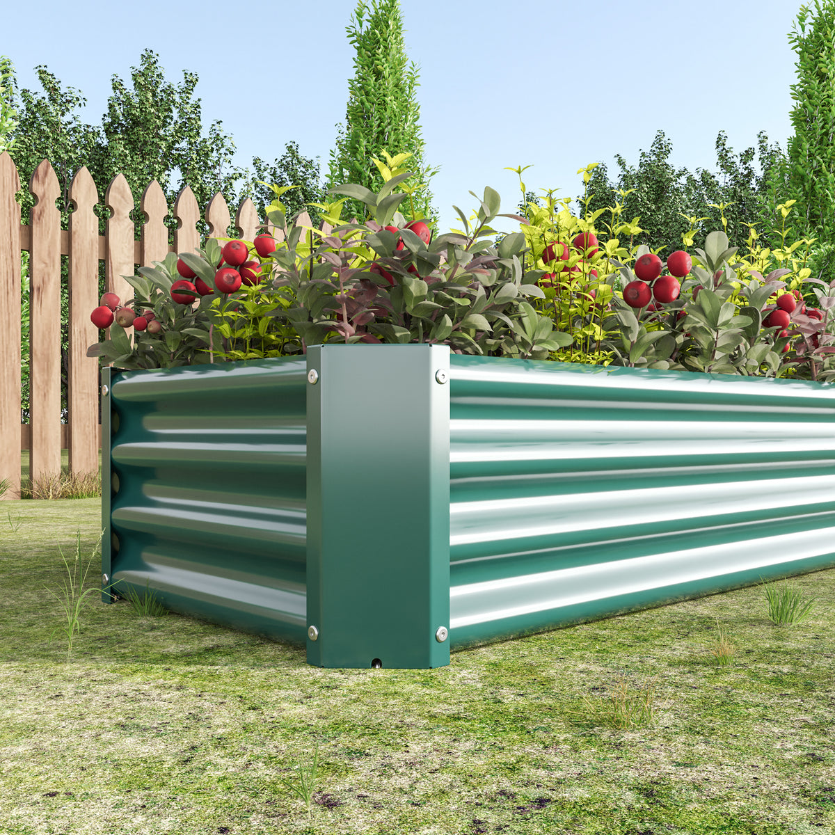 Metal Raised Garden Bed, Rectangle Raised Planter 4×2×1ftfor Flowers Plants, Vegetables Herb Veezyo Green W84091000-djyc