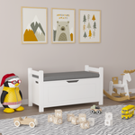 Kids Toy Box Chest, White Rubber Wood Toy Box for Boys Girls, Large Storage Cabinet with Cushion Seat Bench/Flip-Top Lid/Safety Hinge, Toy Storage Organizer Trunk for Nursery, Playroom W808P166755-djyc