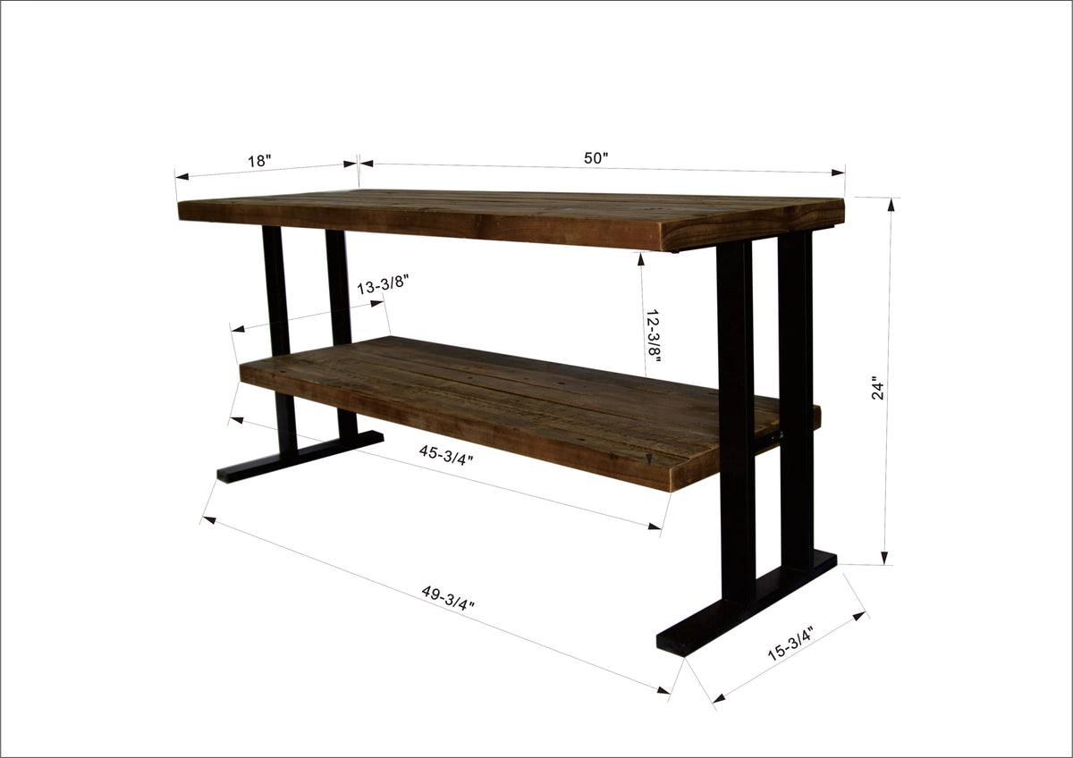 Media Console Table with one shelf to your Home decor, Natural Reclaimed wood and black finish W142562432-djyc