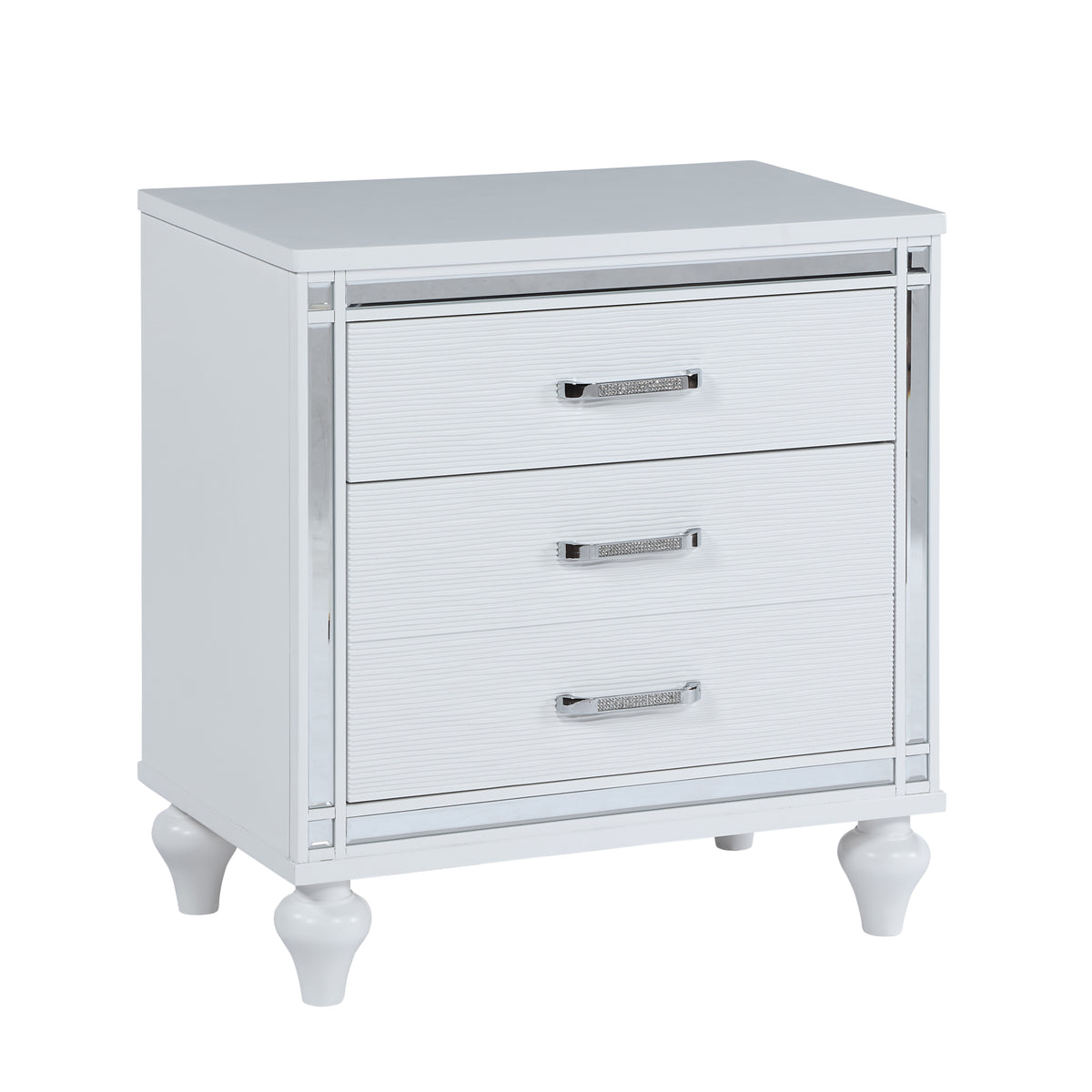 Contemporary Nightstands with mirror frame accents, Bedside Table with two drawers and one hidden drawer, End Table with Crystal Pull for Living Room,Bedroom, White W1998131735-djyc