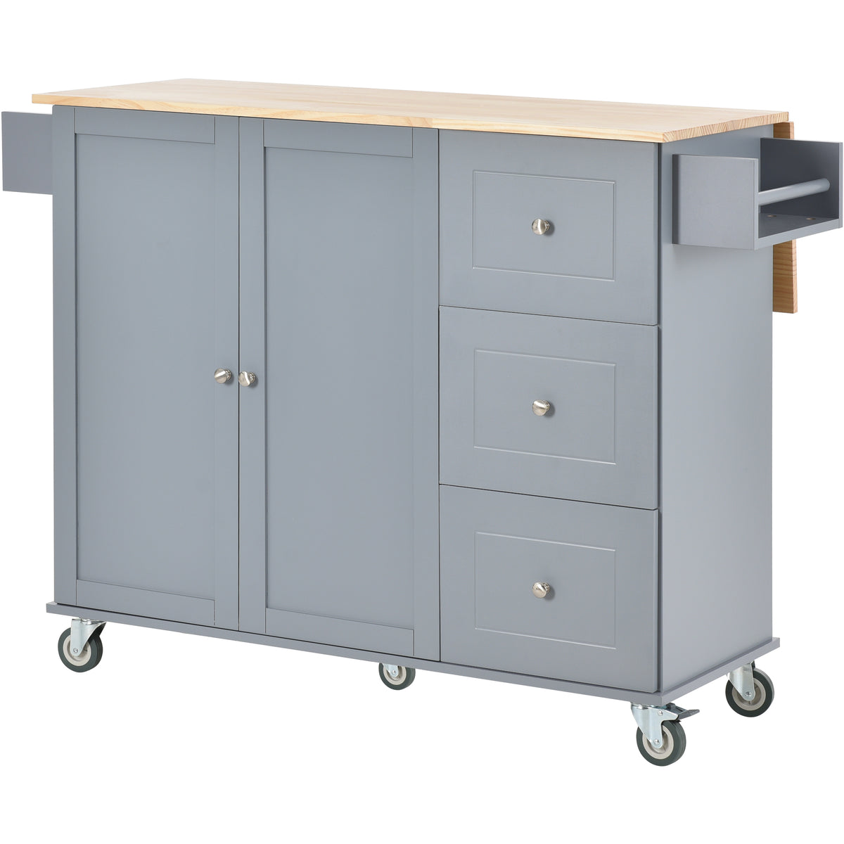 Rolling Mobile Kitchen Island with Solid Wood Top and Locking Wheels,52.7 Inch Width,Storage Cabinet and Drop Leaf Breakfast Bar,Spice Rack, Towel Rack & Drawer (Grey Blue) WF287035AAG-djyc