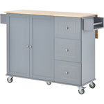Rolling Mobile Kitchen Island with Solid Wood Top and Locking Wheels,52.7 Inch Width,Storage Cabinet and Drop Leaf Breakfast Bar,Spice Rack, Towel Rack & Drawer (Grey Blue) WF287035AAG-djyc