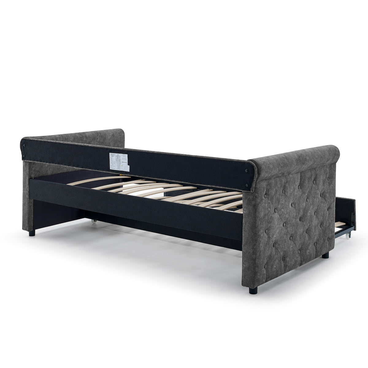 Daybed with Trundle Upholstered Tufted Sofa Bed,with Button and Copper Nail on Arms,both Twin Size,Grey(85.5"x42"x30.5") W487S00138-djyc