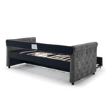 Daybed with Trundle Upholstered Tufted Sofa Bed,with Button and Copper Nail on Arms,both Twin Size,Grey(85.5"x42"x30.5") W487S00138-djyc