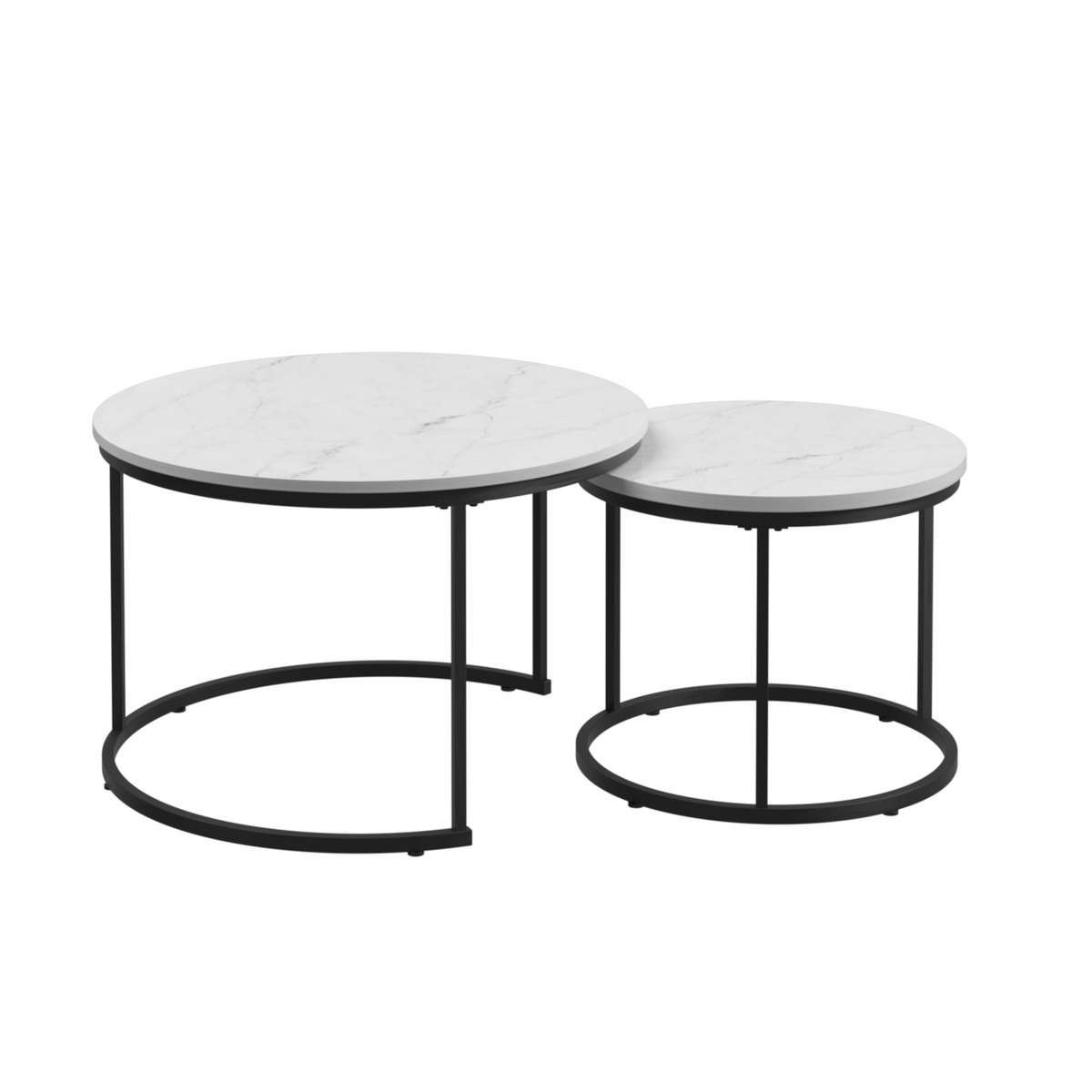 Nesting Coffee Table Set of 2, 27.6inch Round Coffee Table Wood Marble Pattern Top with Sturdy Metal Frame, End Table Side Tables for Living Room Bedroom Balcony Yard (White) W808P176725-djyc