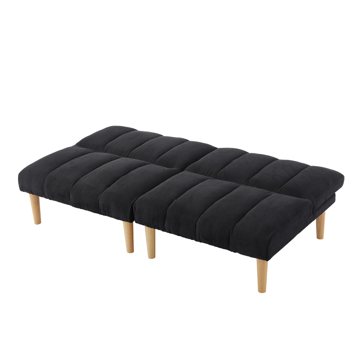 Corduroy fabric, wooden legs convertible sofa bed (Color:Black) W1669P156118-djyc