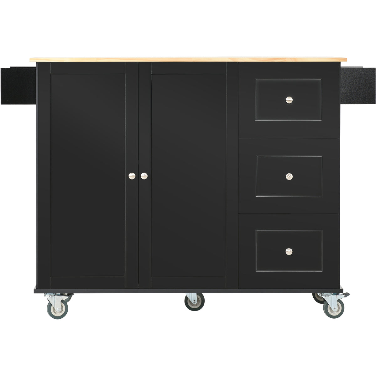 Rolling Mobile Kitchen Island with Solid Wood Top and Locking Wheels,52.7 Inch Width,Storage Cabinet and Drop Leaf Breakfast Bar,Spice Rack, Towel Rack & Drawer (Black) WF287035AAB-djyc