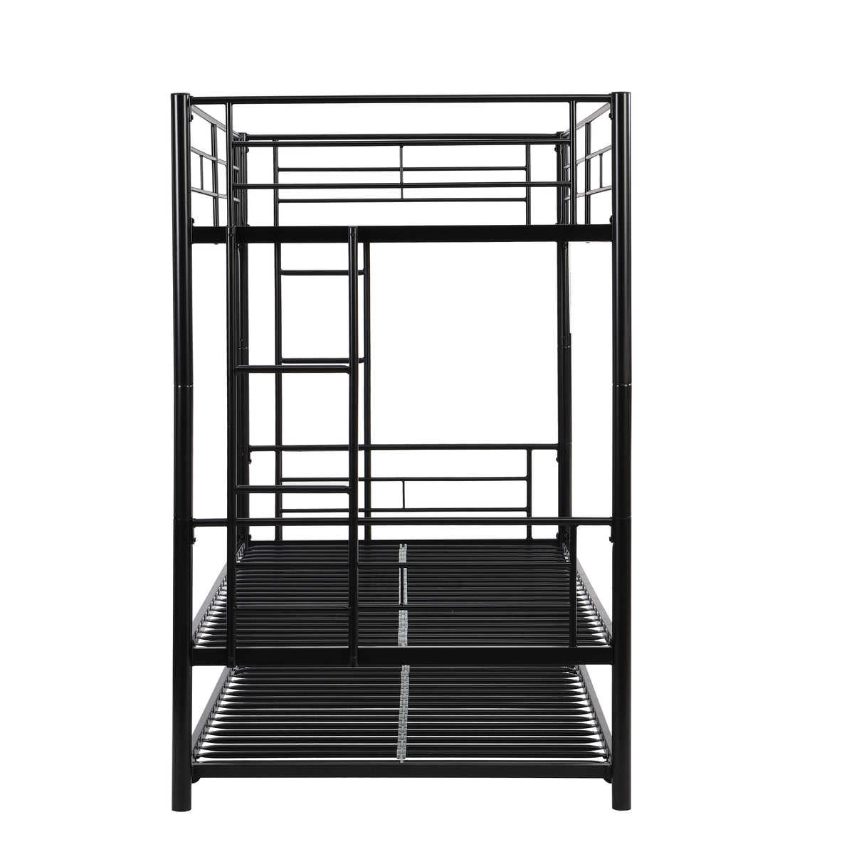 Over Twin Bunk Bed Frame with Trundle,Metal Bunkbed with Sturdy Guard Rail and 2 sideLadders for Kids/Adults,Can be Divided Into Two Beds, No Box Spring Needed, Noise Free for Dorm,Black W1916115338-djyc