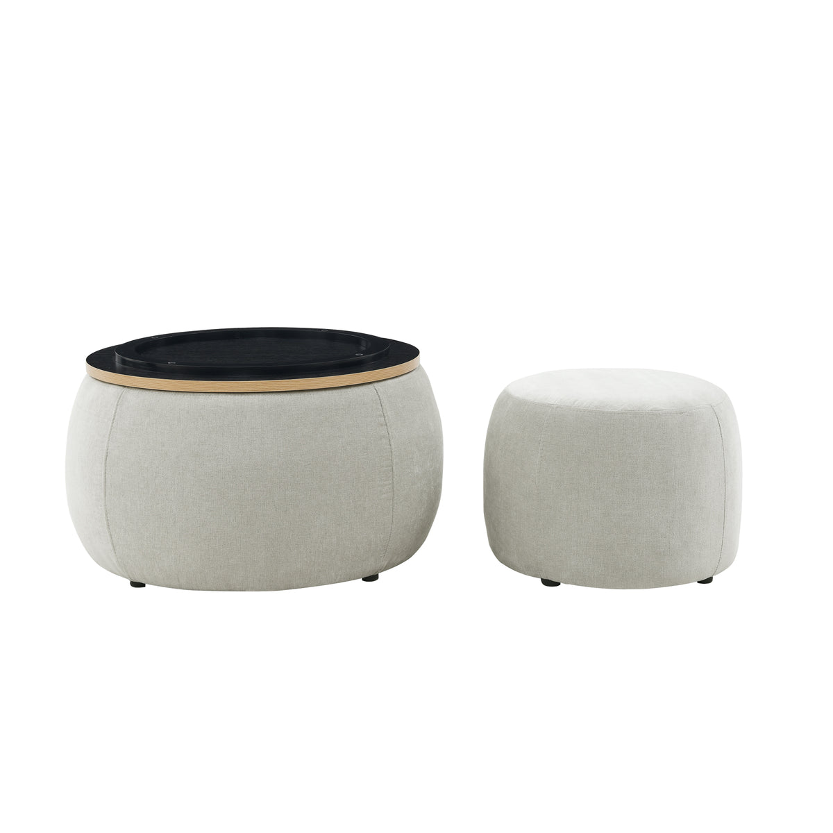 Round Storage Ottoman, 2 in 1 Function, Work as End table and Ottoman,with small seat,Light grey(25"x25"x14.7") W487P165699-djyc