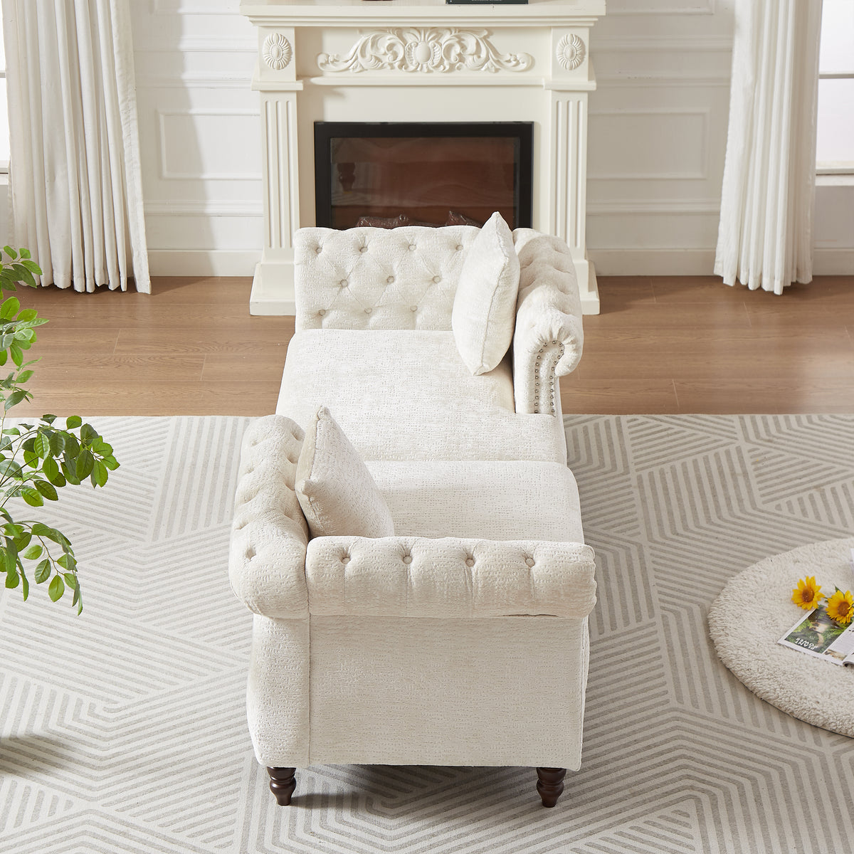 81-inch Chenille Face-to-face Chaise Lounge with Two Pillows,Nailhead trim,Button Tufted Design and Rolled Arms for Lounge, Living room and Office W834S00315-djyc