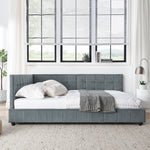 Full Size Upholstered Tufted Bed Frame, Sofa Bed Frame with Comfortable Backrest and Armrests, Full Size Bed for Bedroom, Living Room,Velvet, Grey(80.5''*59''*30.5'') W487S00224-djyc