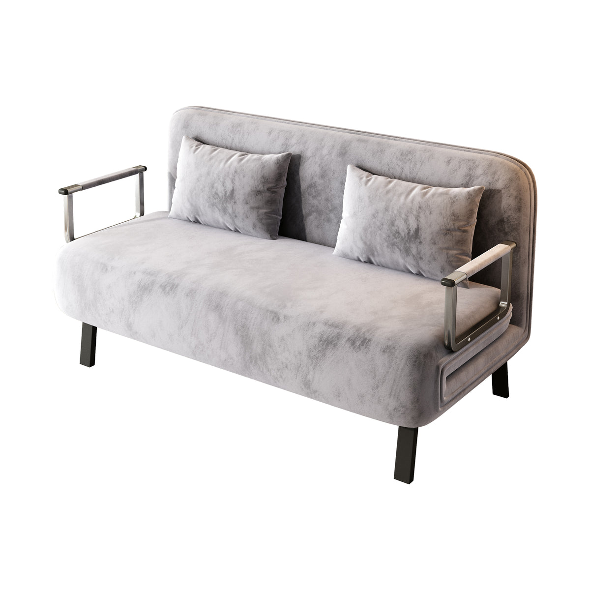 velvet light gray 55″ Convertible Chair Bed, Tri-Fold Sofa Bed with Adjustable Backrest & Pillow, Leisure Chaise Lounge Couch with Sturdy Steel Frame for Home & Office, Comfortable Sleeper Chair W1767P145839-djyc