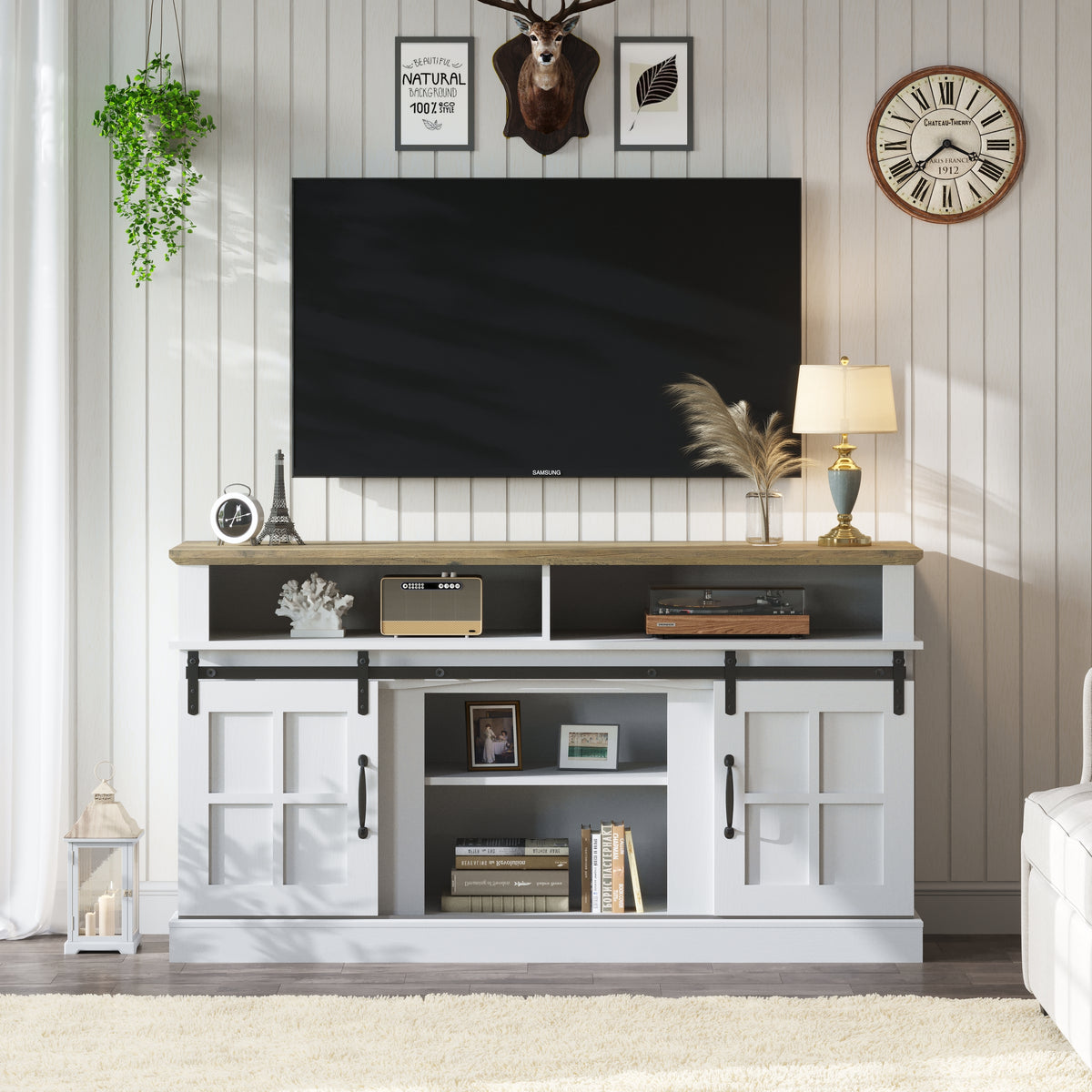 58 Inch TV Stand with Storage Cabinet and Shelves, TV Console Table Entertainment Center for Living Room,Bedroom W881140539-djyc