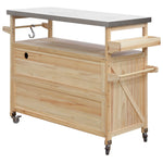 K&K Outdoor Kitchen Island, Rolling Bar Cart & Storage Cabinet, Farmhouse Solid Wood Outdoor Grill Table with Stainless Steel Top, Spice Rack , Towel Rack for Kitchen & BBQ , Natural WF532198AAY-djyc