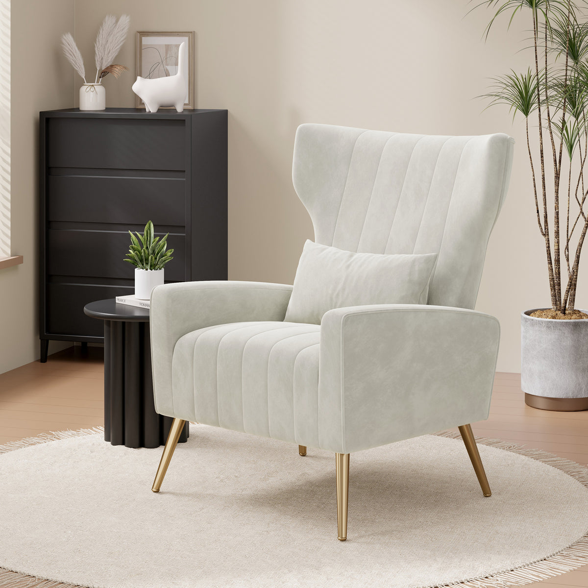 Fashionable High-Back Velvet Upholstered Armchair: High-Density Foam & Adjustable Feet FU01055-wz