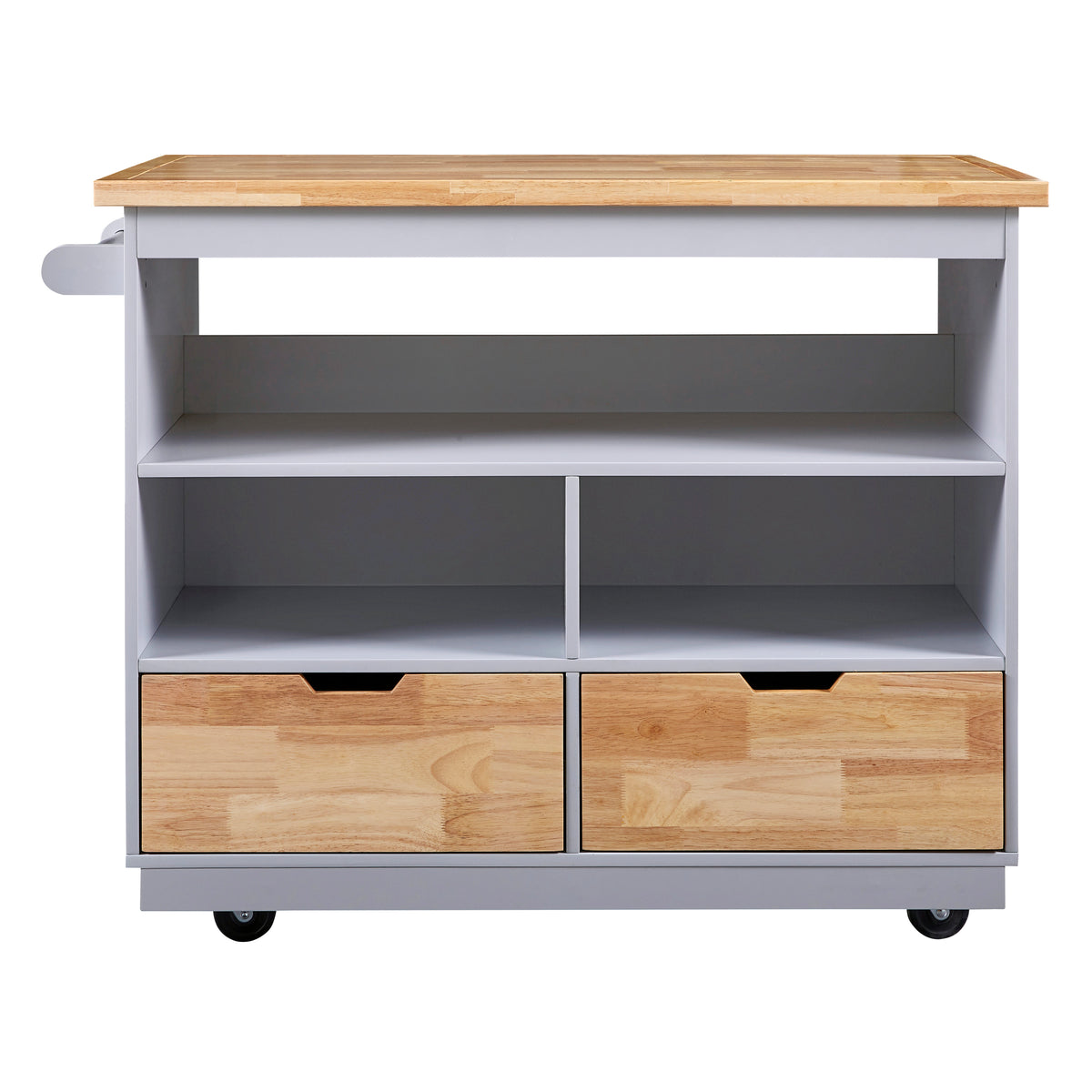 Rolling Kitchen Island with Storage, Two-sided Kitchen island Cart on Wheels with Wood Top, Wine and Spice Rack, Large Kitchen Cart with 2 Drawers, 3 Open Compartments, Grey Blue WF318964AAG-djyc