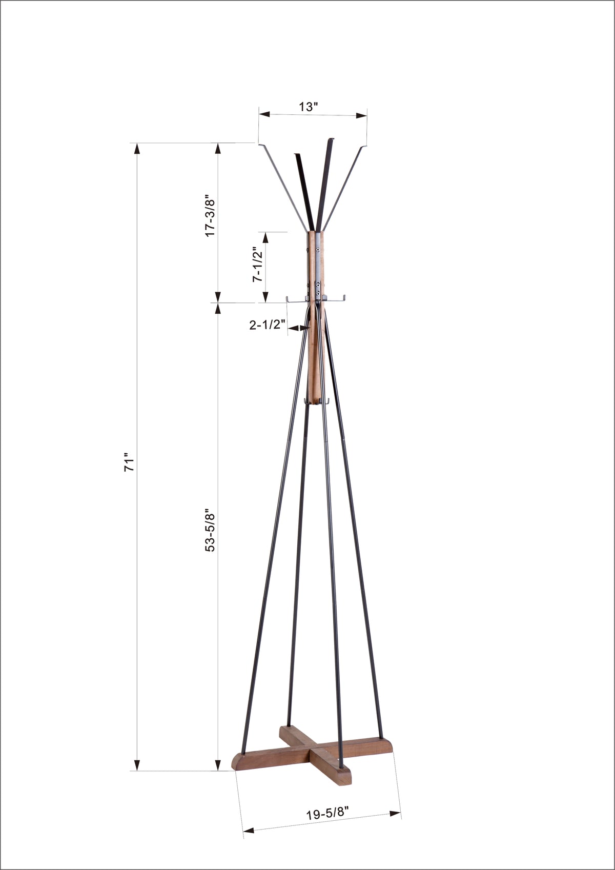 Reclaimed Wood and Metal Freestanding Coat Rack with Hooks use in bedroom, living room W142562423-djyc