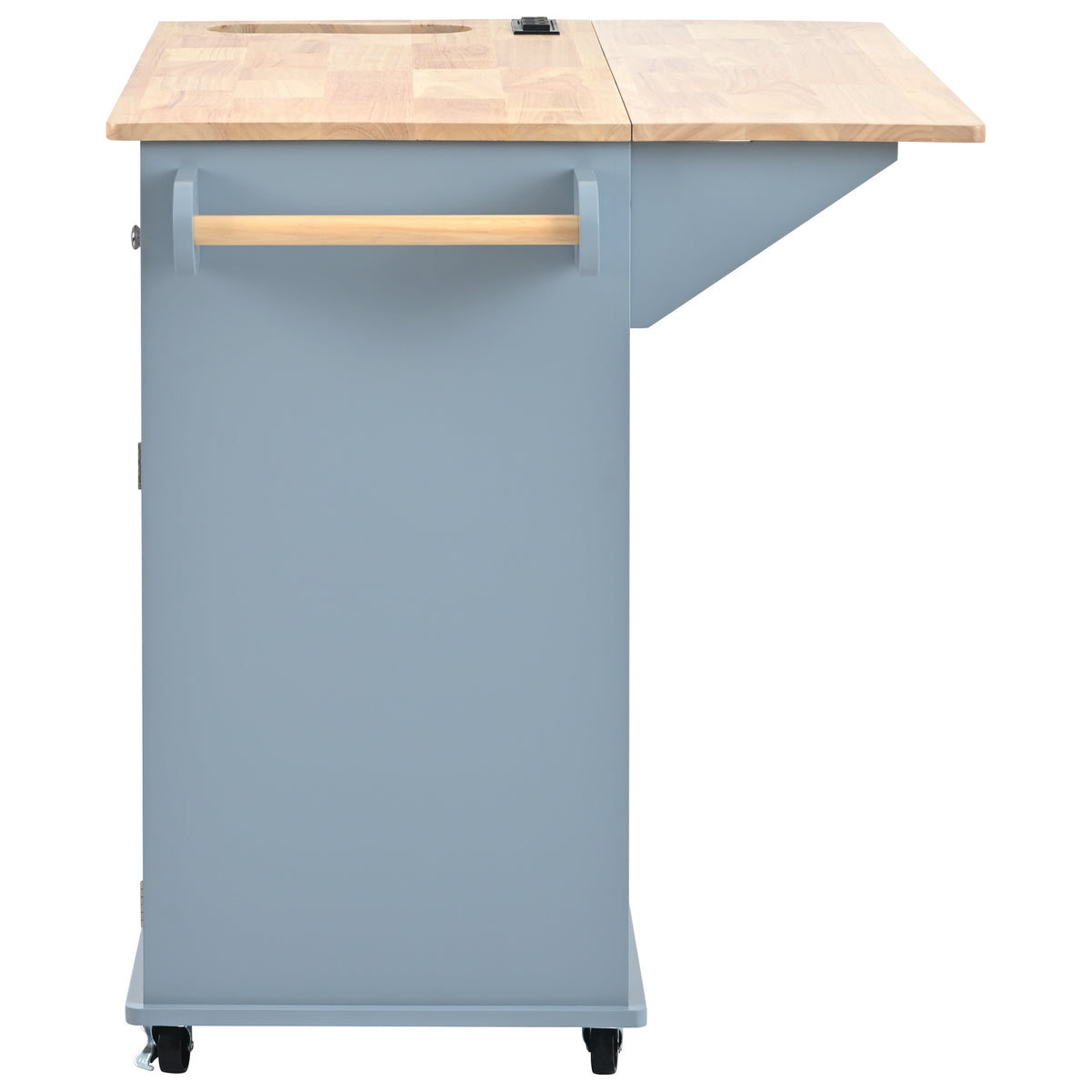 Kitchen Island with Power Outlet,Kitchen Storage Island with Drop Leaf and Rubber Wood,Open Storage and Wine Rack,5 Wheels,with Adjustable Storage for Home, Kitchen, and Dining Room, Grey Blue WF305556AAG-djyc