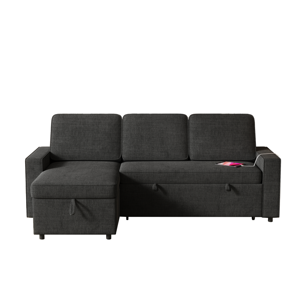 85.8" Pull Out Sleeper Sofa L-Shaped Couch Convertible Sofa Bed with Storage Chaise And Storage Racks,With USB Port And T-pyce Port W834S00265-djyc