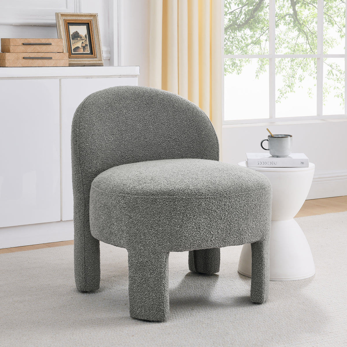 Hoop gauze lounge chair with sof cushion and backrest, need to be assembled, suitable for living room'bedroomldining room---GREY(24.5"28.75"28.75") W487P197822-djyc