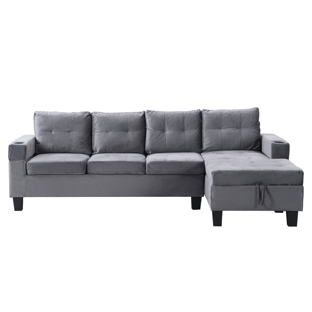 Sectional Sofa Set for Living Room with L ShapeChaise Lounge ,cup holder andRightHand with Storage ChaiseModern 4 Seat (Grey) --RIGHT CHAISE WITH STORAGE K214S00003-djyc