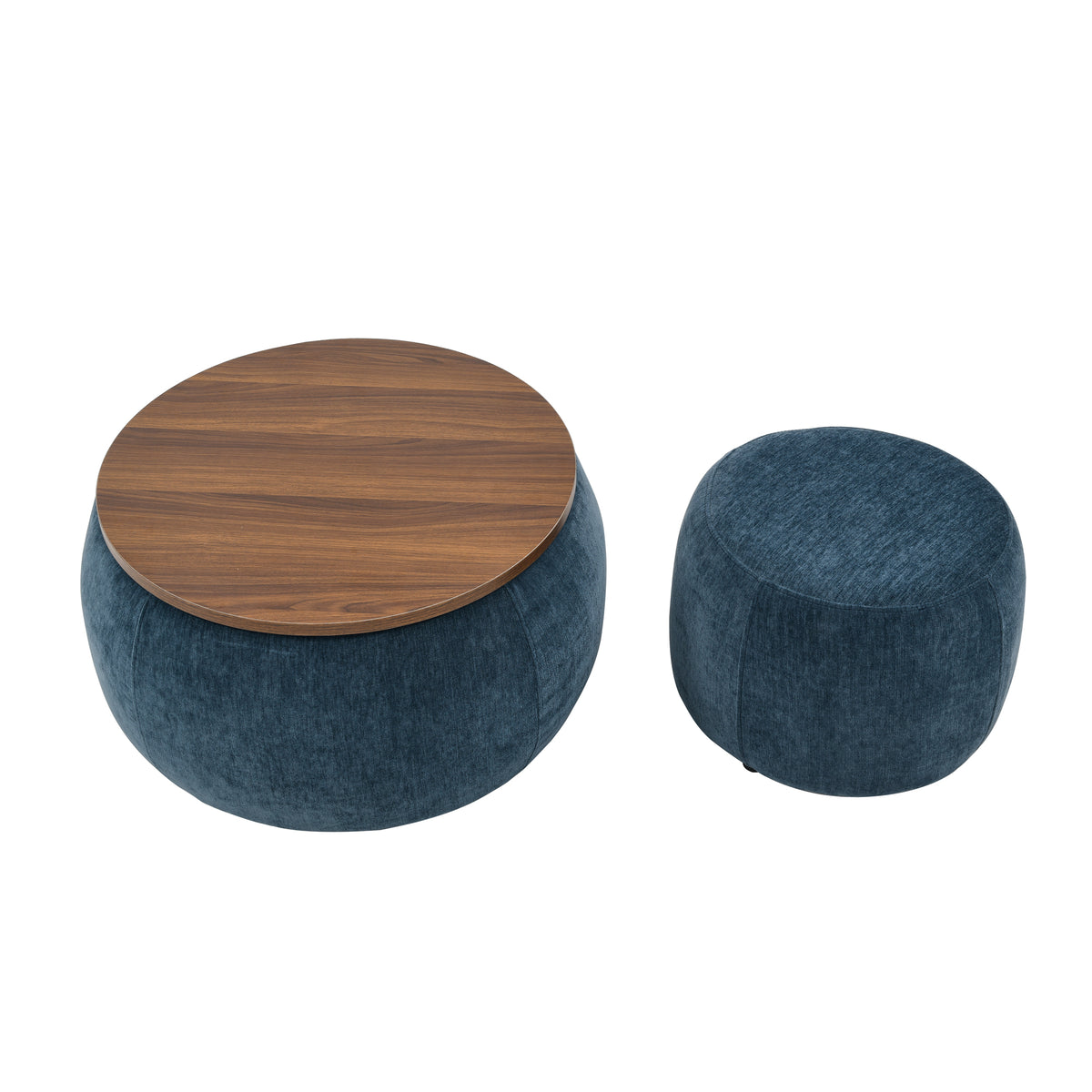 Round Storage Ottoman, 2 in 1 Function, Work as End table and Ottoman,with small seat,Dark blue(25"x25"x14.7") W487P165698-djyc