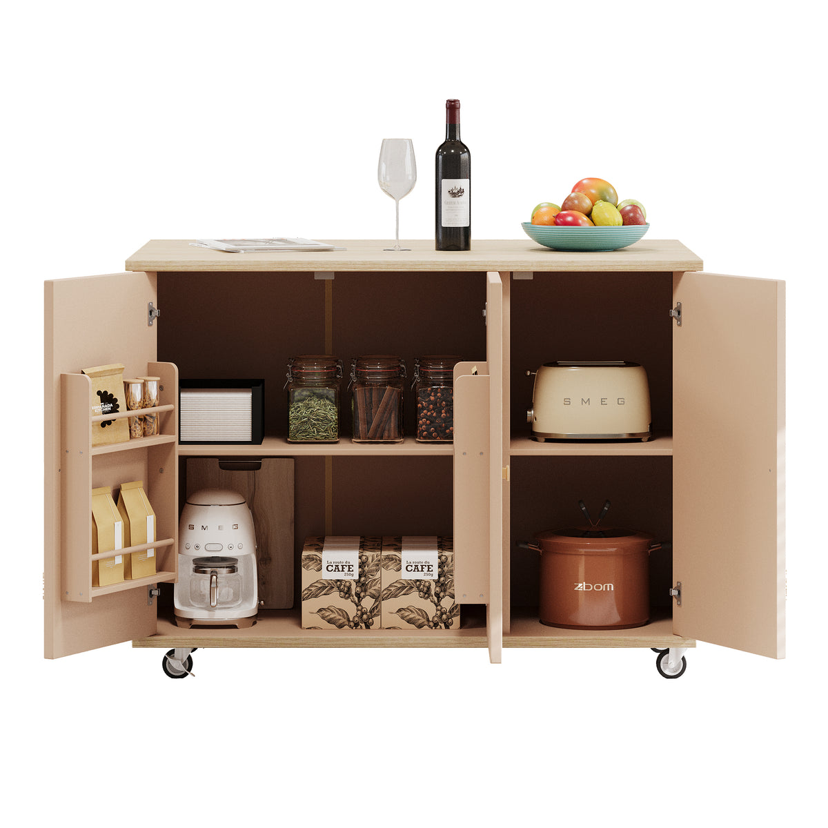 K&K 51.2"W Ash Veneer (Not Cheap Paper) Solid Wood Handwoven Kitchen Island with Drop Leaf, Coastal Kitchen Island on Wheels with Internal Storage Rack, Rolling Kitchen Cart, Nature Wood N707P207916Y-djyc