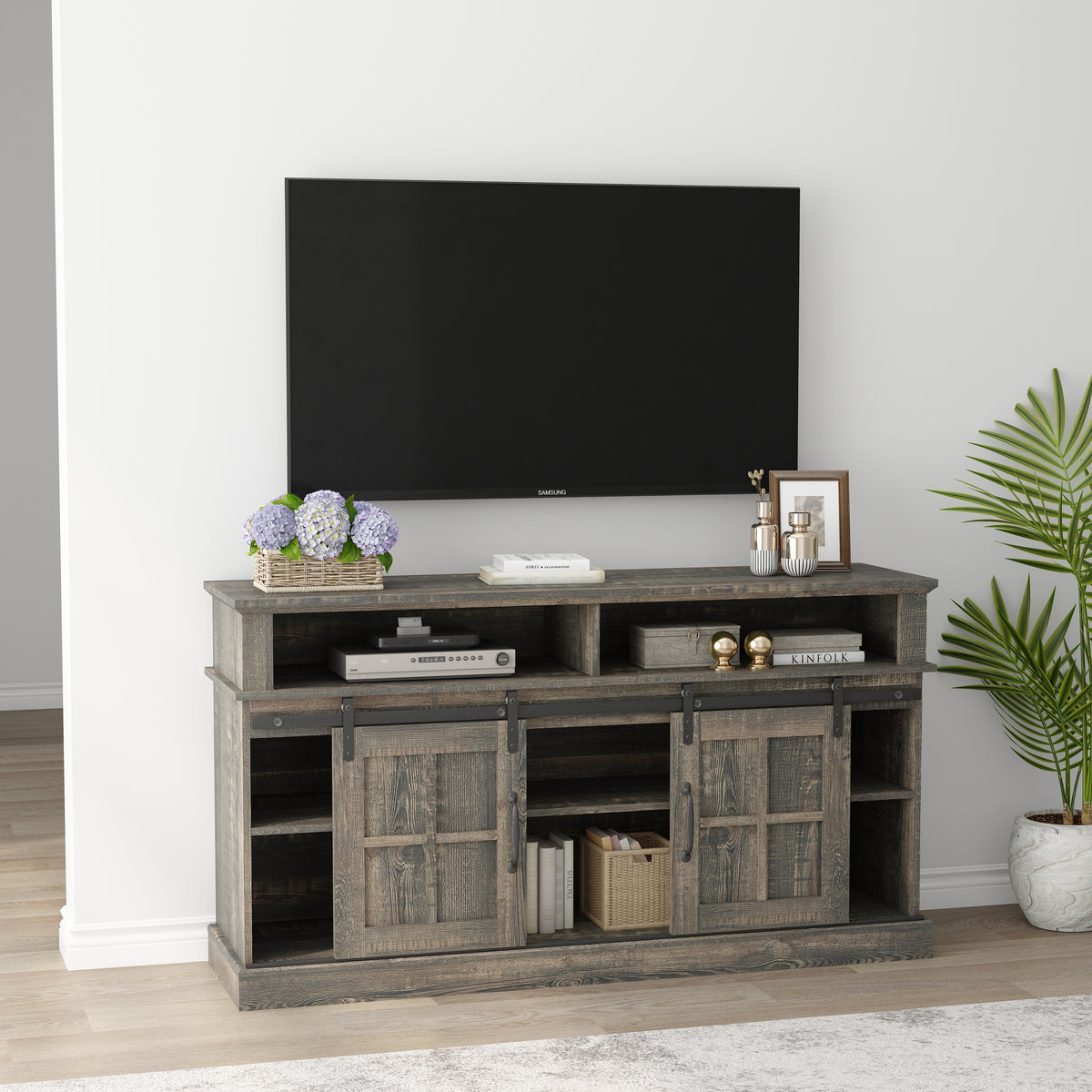 58 Inch TV Stand with Storage Cabinet and Shelves, TV Console Table Entertainment Center for Living Room,Bedroom W881140541-djyc