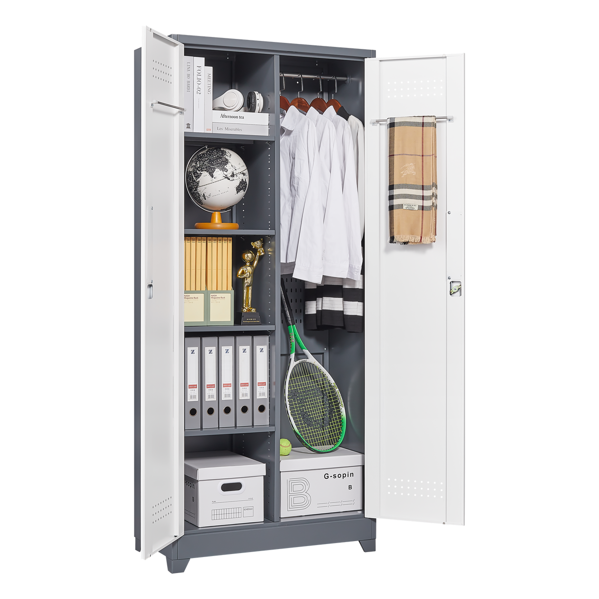 Metal Storage Cabinets,Cleaning Tool Cabinet with Locking Door, Tall Broom Tool Organizer and Storage, Large Storage Cabinet for Kitchen, Pantry, Office, Shop W328P193781-djyc