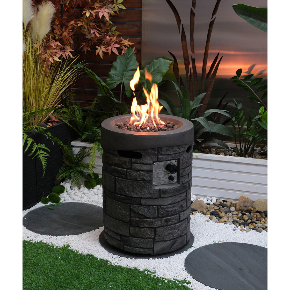 32000 BTU, CSA Certification Diameter 20 Inch Round Outdoor Gas Fire Pit,Contain 2.5kg Lava Stone And Rainproof Cover,Magnesium Oxide Cultured Stone Surface Finished,, More Suitable for Outdoor Garden W2734P194097-djyc