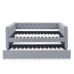 Daybed with Trundle Upholstered Tufted Sofa Bed, with Button and Copper Nail on Square Arms,Full Daybed & Twin Trundle, Grey(85"x57"x31.5") W487S00101-djyc