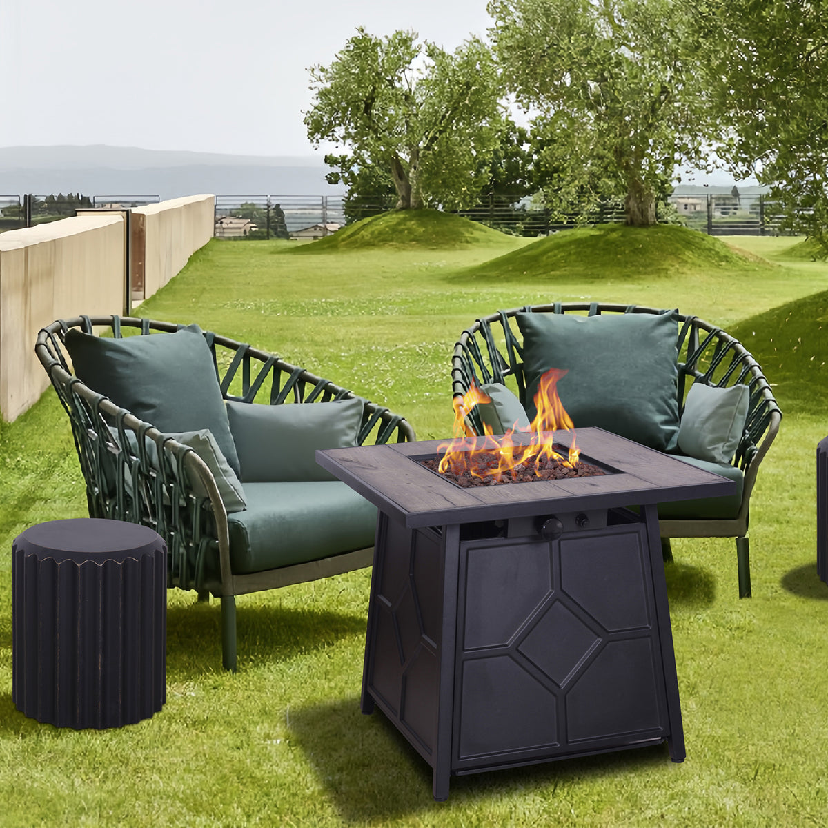 40,000 BTU Steel Propane Gas Fire Pit Table With Steel lid, Weather Cover W2029120084-djyc