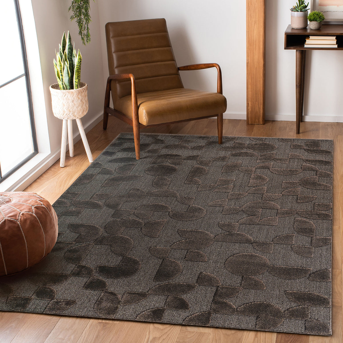 Step Collection High-Low Brown Indoor Area Rug, 5'3''x7'6'', Modern, Contemporary, Geometric, Bohemian, Bedroom, Kitchen, Living Room, Non Shedding Carpet-B189P448793