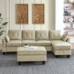 Sectional 3-Seaters Sofa ,Double-sided multi-functional footstool, storage mat , Non-slip leg, two pillows, Velvet,beige W487S00238-djyc