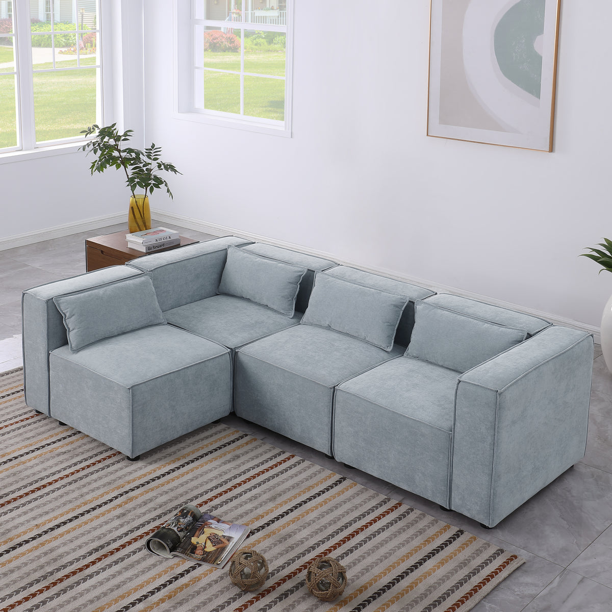 modular sofa Grayish bluechenille fabric,simple and grand, the seat and back is very soft. this is also a KNOCK DOWN sofa W1099S00114-djyc