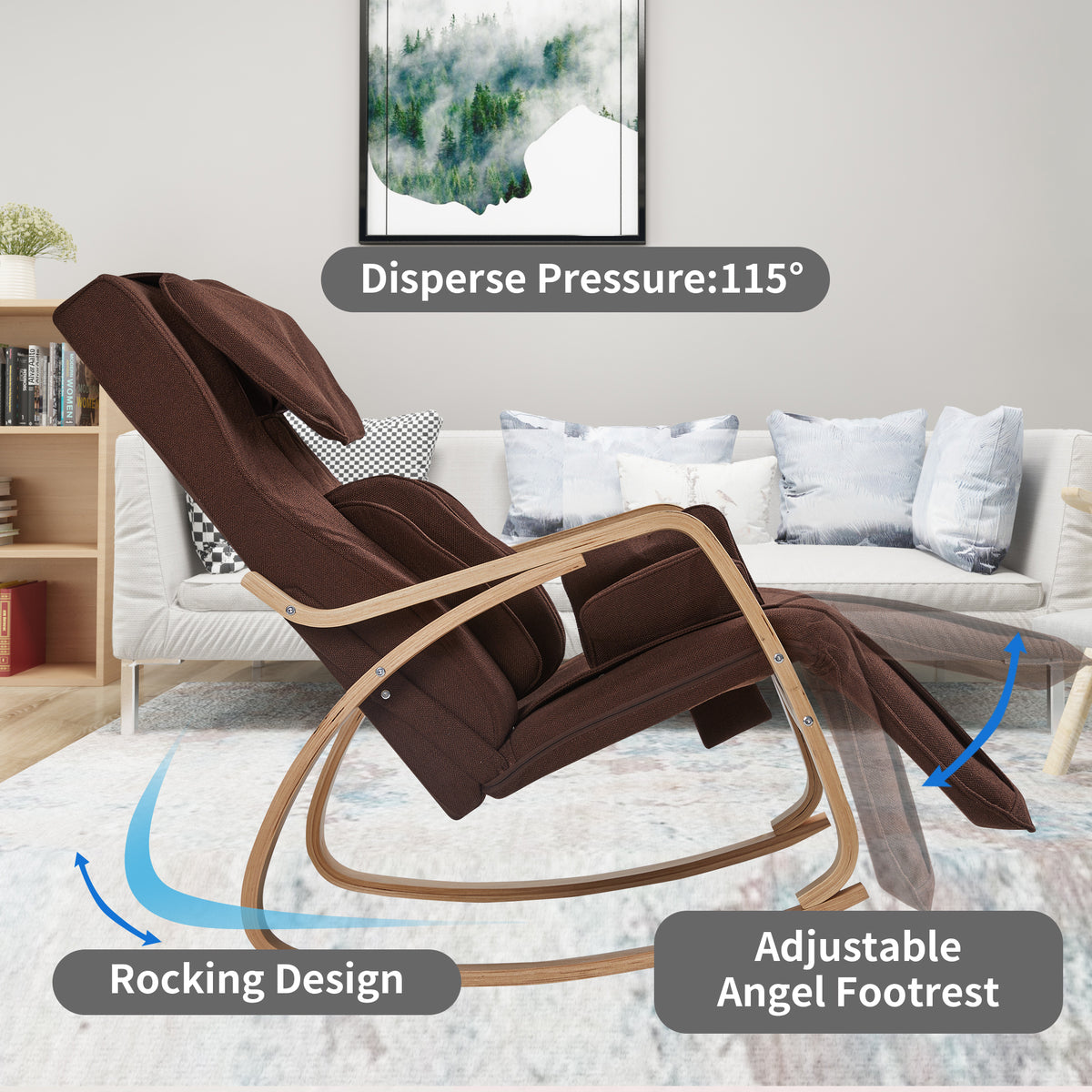 Full massage function-Air pressure-Comfortable Relax Rocking Chair, Lounge Chair Relax Chair with Cotton Fabric CushionBrown W60727212-djyc