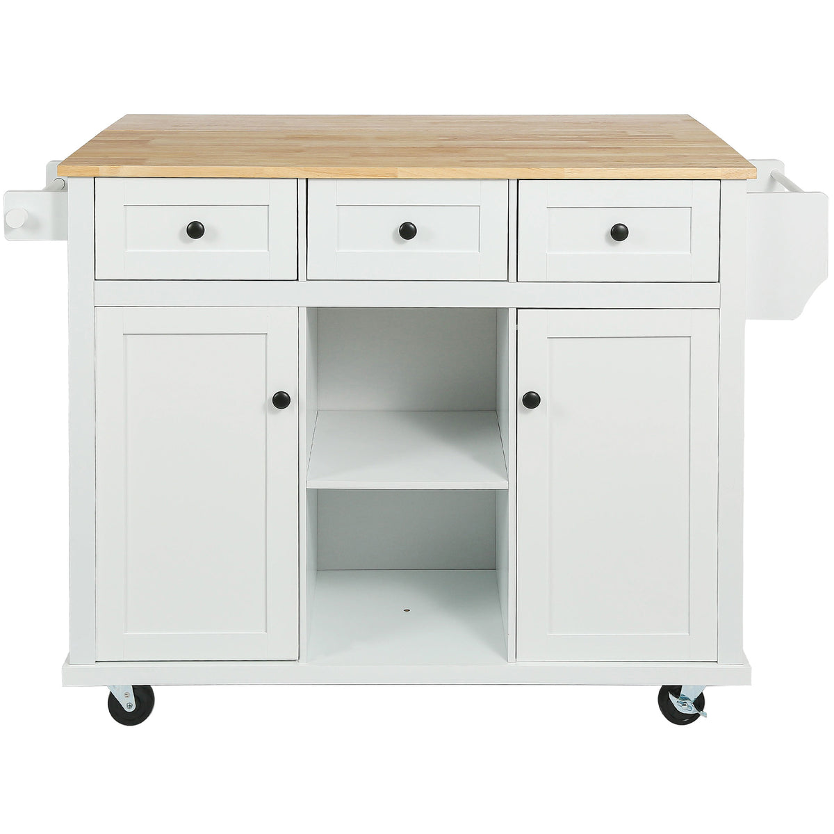 Kitchen Cart with Rubber wood Drop-Leaf Countertop ,Cabinet door internal storage racks,Kitchen Island on 5 Wheels with Storage Cabinet and 3 Drawers for Dinning Room,White WF298028AAW-djyc