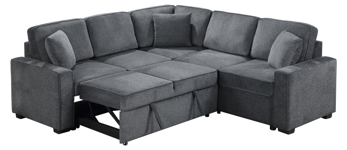 Modular Sofa, Sectional Couch L Shaped Sofa Couch with Pullout Sleeper, 5 Seat Chenille Corner Sofa for Living Room, 3 Pillows Included, Dark Gray W1998S00052-djyc